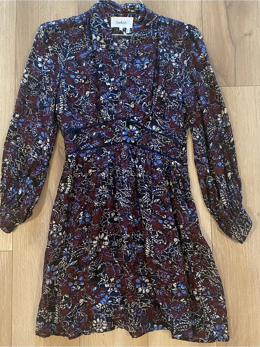 ba&sh Giani Long-Sleeve Mini Dress in Color Carbone